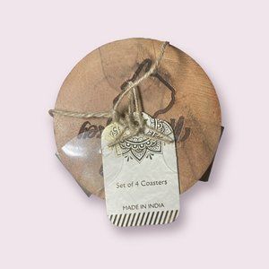 drink Coasters, Set of 4, Wood Table Coasters for Drinks - Round